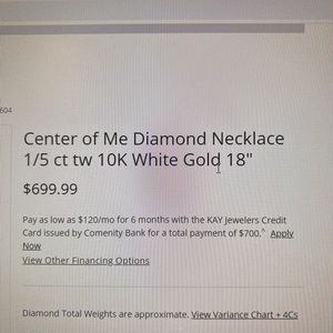 Kays Center of Me diamond necklace.  1/5 ct tw 10k white gold 18 in